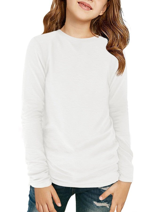 Haloumoning Girls Long Sleeve Shirts Kids Crewneck T-Shirts Fall Tops Tees 5-14 Years White - Image 1